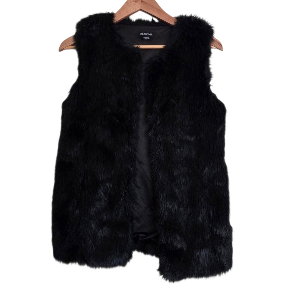 bebe Sz XS Fluffy Faux Fur Vest with 4 Hook Front Closure Boho Festival 60s